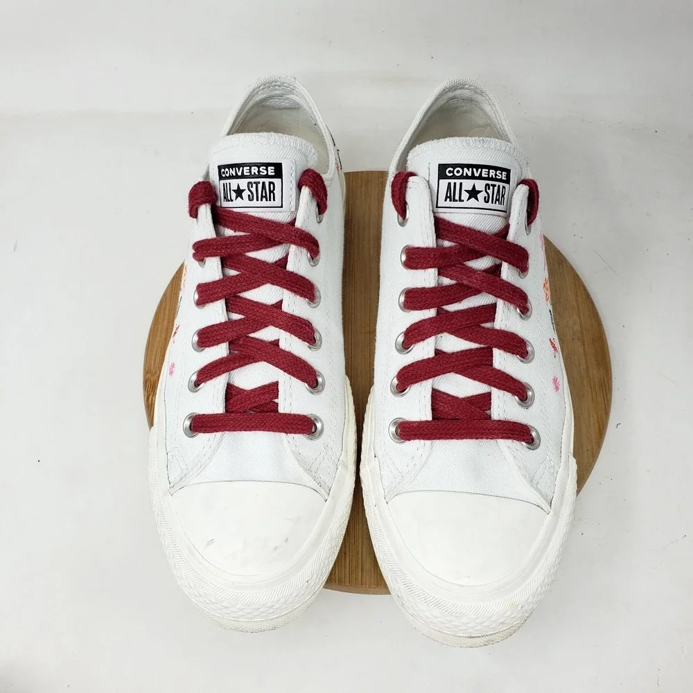 Converse All Star Lift Platform‎ Shoes Womens 8 White Summer Embroidered Sneaker